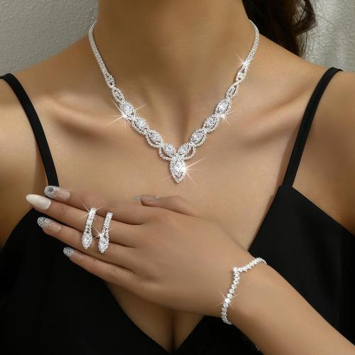 ottone set di gioielli fashion, placcato, stili diversi per la scelta & Micro spianare cubic zirconia & per la donna & con strass, argento, Venduto da set