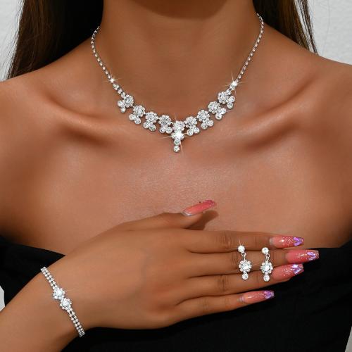 laiton parure de bijoux, avec strass, Placage, styles différents pour le choix & pour femme, argent, Vendu par fixé