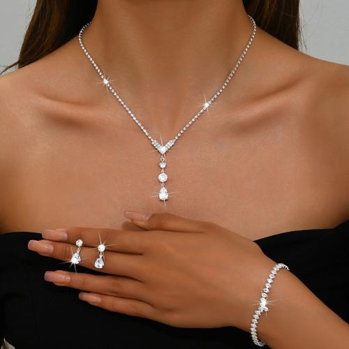 laiton parure de bijoux, Placage, styles différents pour le choix & pour femme & avec zircone cubique & avec strass, argent, Vendu par fixé