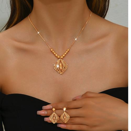 Brass Jewelry Set earring & necklace Geometrical Pattern plated 2 pieces & for woman & hollow Sold By Set