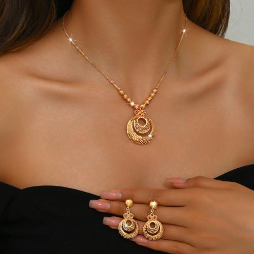 Brass Jewelry Set, earring & necklace, Geometrical Pattern, gold color plated, 2 pieces & for woman & hollow, Sold By Set