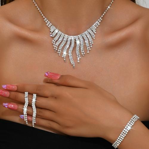 laiton parure de bijoux, Placage, styles différents pour le choix & pour femme & avec strass, argent, Vendu par fixé