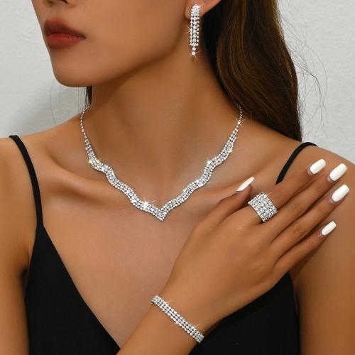 laiton parure de bijoux, Placage, styles différents pour le choix & pour femme & avec strass, argent, Vendu par fixé