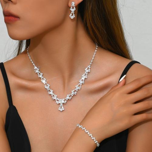 laiton parure de bijoux, avec strass, Placage, styles différents pour le choix & pour femme, argent, Vendu par fixé