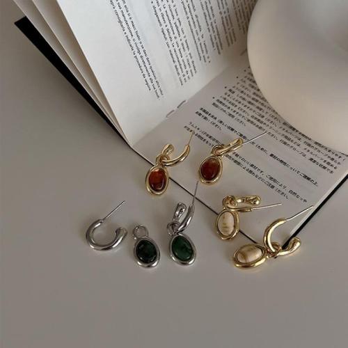 Tibetan Style Stud Earring, with Resin, fashion jewelry & for woman, more colors for choice, 28mm, Sold By Pair