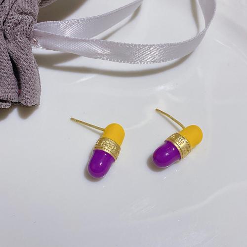 Pendientes de Perno en Latón, metal, Cápsulacaja fuertemente cerrada, Joyería & para mujer & esmalte, más colores para la opción, 16mm, Vendido por Par