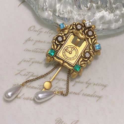 Fashion Brooch Jewelry Brass with Plastic Pearl for woman & with rhinestone golden 83mm Sold By PC