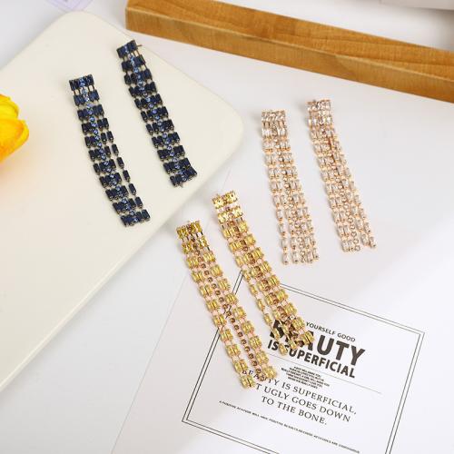 Fashion Fringe Earrings Zinc Alloy with Glass Rhinestone fashion jewelry & for woman 40mm Sold By Pair