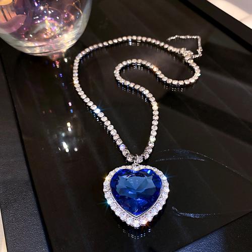 Zinc Alloy Jewelry Necklace with 5cm extender chain fashion jewelry & for woman & with rhinestone blue Length Approx 45 cm Sold By PC