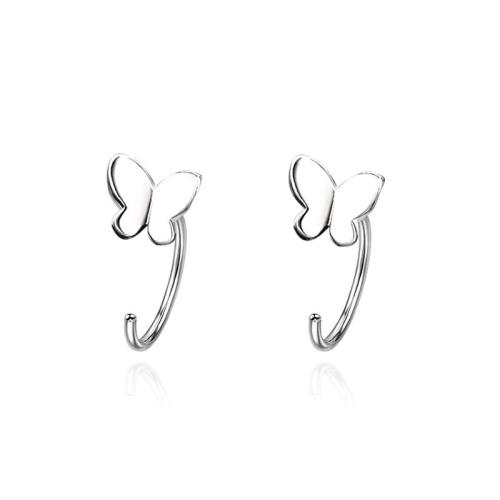 Boucle d'oreille dormeuse en alliage de zinc, papillon, bijoux de mode & pour femme, argent, 10mm, Vendu par paire