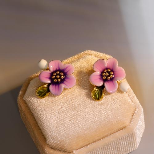 Brass Stud Earring fashion jewelry & for woman & enamel Sold By Pair