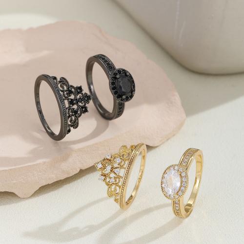 Fashion Brass Ring Set 2 pieces & Unisex & micro pave cubic zirconia Sold By Set