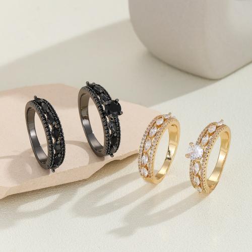 Fashion Brass Ring Set 2 pieces & Unisex & micro pave cubic zirconia Sold By Set