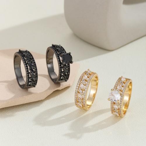 Fashion Brass Ring Set, 2 pieces & Unisex & different size for choice & micro pave cubic zirconia, more colors for choice, Sold By Set