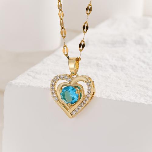 Brass Necklace Heart & for woman & with rhinestone Length Approx 45 cm Sold By PC