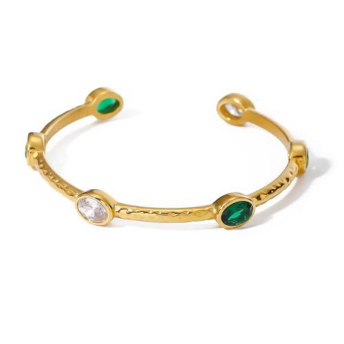 Brazalete del acero inoxidable, acero inoxidable 304, Corazón, 18K chapado en oro, Joyería & micro arcilla de zirconia cúbica & para mujer, dorado, diámetro interior:aproximado 59.8mm, Vendido por UD