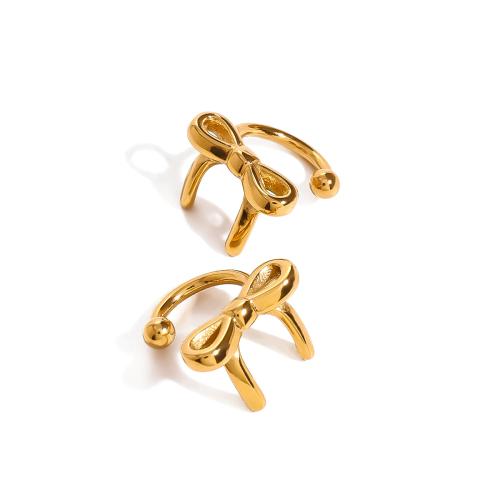 Brassard de boucle d'oreille de mode, Acier inoxydable 304, Noeud papillon, Plaqué or 18K, bijoux de mode & pour femme, doré, 17.70x11.70mm, Vendu par paire