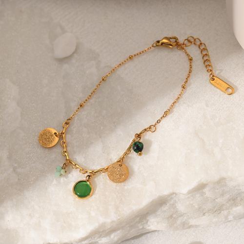 Pulsera de Acero Inoxidable, acero inoxidable 304, con Piedra natural, con 3.5cm extender cadena, 18K chapado en oro, Joyería & para mujer, dorado, longitud:aproximado 16 cm, Vendido por UD