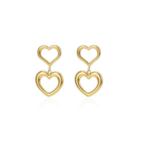 Boucle d'oreille goutte inox, Acier inoxydable 304, coeur, Plaqué or 18K, bijoux de mode & pour femme, doré, 19x33mm, Vendu par paire