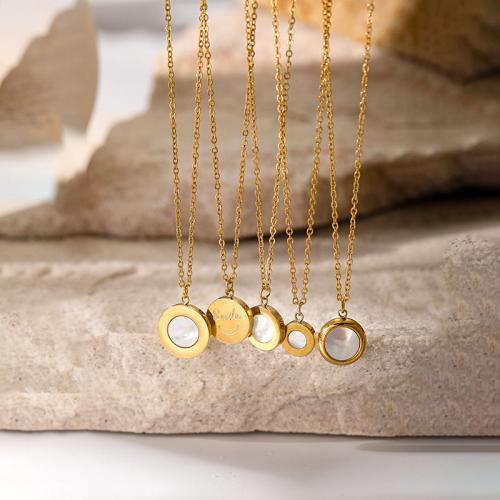 Collier de bijoux en acier inoxydable, Acier inoxydable 304, avec coquille, bijoux de mode & styles différents pour le choix & pour femme, doré, Vendu par brin