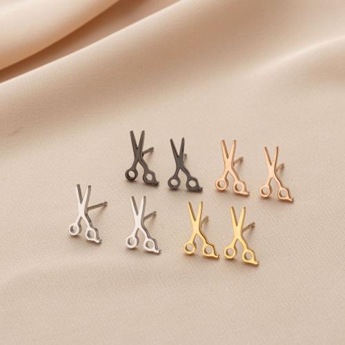 Stainless Steel Stud Earrings, 304 Stainless Steel, Scissors, Vacuum Ion Plating, fashion jewelry & for woman, more colors for choice, 6x12mm, 12Pairs/Bag, Sold By Bag