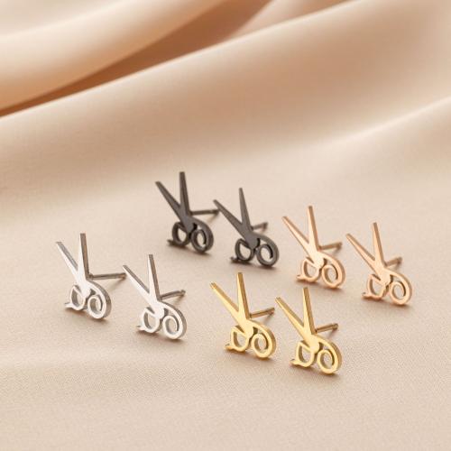 Stainless Steel Stud Earrings, 304 Stainless Steel, Scissors, Vacuum Ion Plating, fashion jewelry & for woman, more colors for choice, 6x12mm, 12Pairs/Bag, Sold By Bag