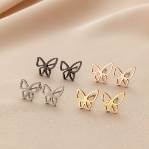 Stainless Steel Stud Earrings, 304 Stainless Steel, Butterfly, Vacuum Ion Plating, fashion jewelry & for woman, more colors for choice, 10mm, 12Pairs/Bag, Sold By Bag