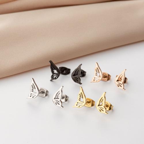 Stainless Steel Stud Earrings, 304 Stainless Steel, Butterfly, Vacuum Ion Plating, fashion jewelry & for woman, more colors for choice, 9x6mm, 12Pairs/Bag, Sold By Bag