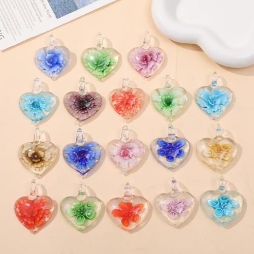 Fashion Lampwork Pendants, Heart, DIY, more colors for choice, 43x37mm, 24PCs/Bag, Sold By Bag