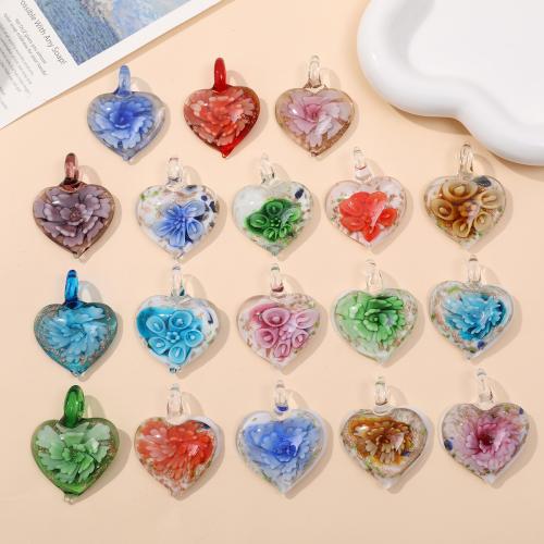 Pendentifs Murano de mode, chalumeau, coeur, DIY, plus de couleurs à choisir, 47x36mm, 24PC/sac, Vendu par sac