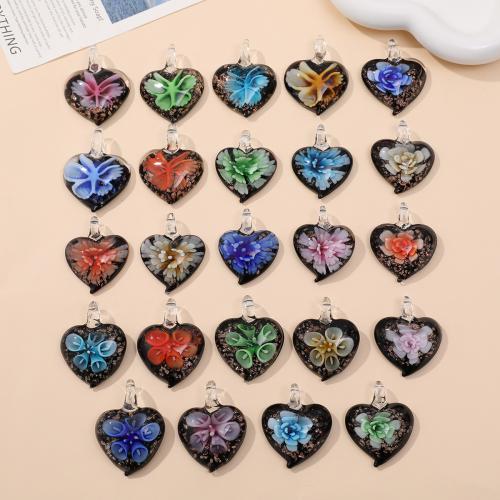 Pendentifs Murano de mode, chalumeau, coeur, DIY, plus de couleurs à choisir, 47x36mm, 24PC/sac, Vendu par sac