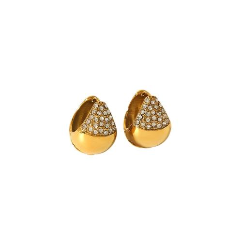 Acier inoxydable Levier Retour Earring, Acier inoxydable 304, larme, bijoux de mode & pavé de micro zircon & pour femme, doré, 16x21mm, Vendu par paire