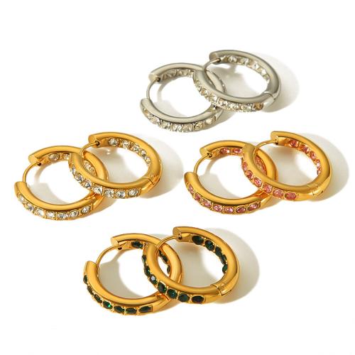 Huggie Anneau d'oreille, Acier inoxydable 304, beignet, bijoux de mode & pavé de micro zircon & pour femme, plus de couleurs à choisir, 24.50x22.80mm, Vendu par paire