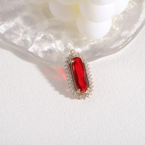 Cubique Pendentif en laiton zircon pavent, avec verre, Placage de couleur d'or, DIY & pavé de micro zircon, plus de couleurs à choisir, protéger l'environnement, sans nickel, plomb et cadmium, 16x31mm, 100PC/sac, Vendu par sac