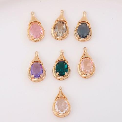 Brass Jewelry Pendants, with Crystal, Teardrop, gold color plated, DIY, more colors for choice, nickel, lead & cadmium free, 20x11mm, 100PCs/Bag, Sold By Bag