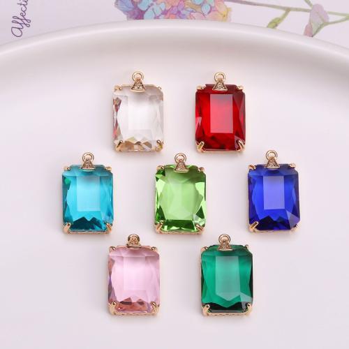 Brass Jewelry Pendants, with Crystal, Rectangle, gold color plated, DIY, more colors for choice, nickel, lead & cadmium free, 13x22mm, 100PCs/Bag, Sold By Bag