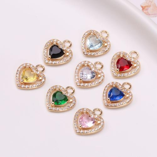 Cubic Zirconia Micro Pave Brass Pendant, with Crystal, Heart, gold color plated, DIY & micro pave cubic zirconia, more colors for choice, 14x17mm, Sold By PC