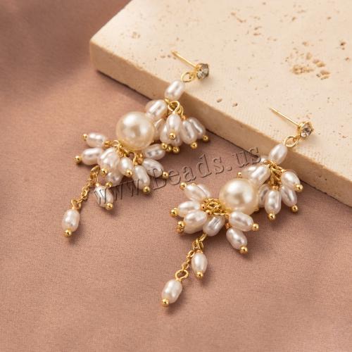 Brass Drop Earring with Plastic Pearl gold color plated fashion jewelry golden nickel lead & cadmium free Sold By Pair