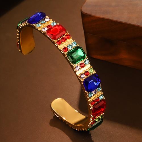 Tibetan Style Bangle, gold color plated, fashion jewelry & with rhinestone, golden, nickel, lead & cadmium free, Sold By PC