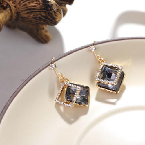 Tibetan Style Drop Earrings, gold color plated, fashion jewelry & with rhinestone, golden, nickel, lead & cadmium free, 18x35mm, Sold By Pair