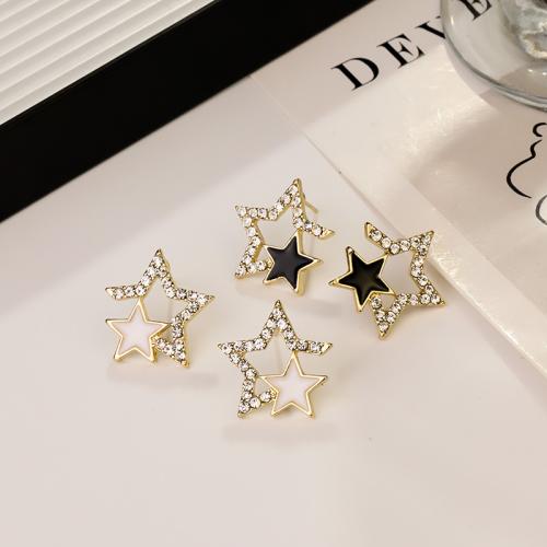 Tibetan Style Stud Earring, Star, gold color plated, fashion jewelry & enamel & with rhinestone, more colors for choice, nickel, lead & cadmium free, 18x18mm, Sold By Pair