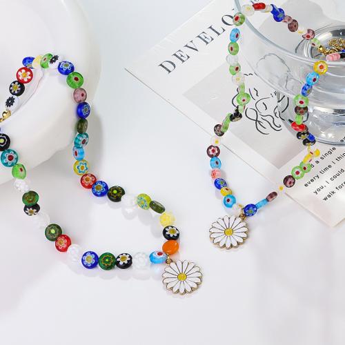 Zinc Alloy Jewelry Necklace with Lampwork with 5.5cm extender chain gold color plated fashion jewelry multi-colored nickel lead & cadmium free Length 39 cm Sold By PC