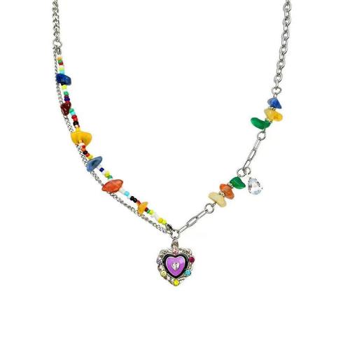 Zinc Alloy Jewelry Necklace with Plastic with 4.5cm extender chain plated fashion jewelry & enamel & with rhinestone multi-colored nickel lead & cadmium free Length 47 cm Sold By PC