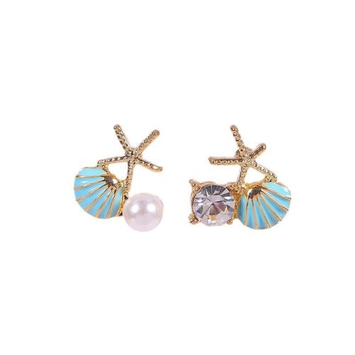 Lo zinco in lega Stud Earring, lega in zinco, with perla in plastica, placcato, gioielli di moda & smalto & con strass, nessuno, assenza di nichel,piombo&cadmio, 12x13mm, Venduto da coppia