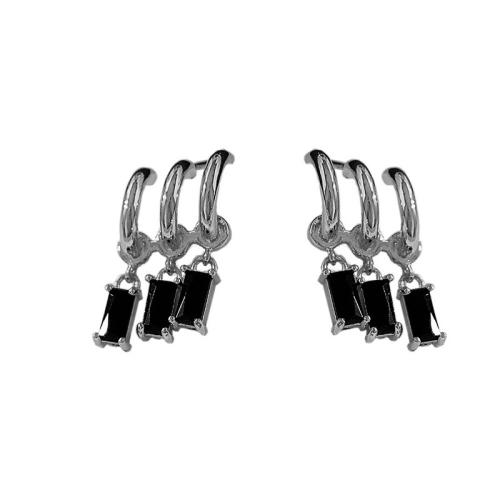 Pendientes de Aleación de Zinc, chapado en color de plata, Joyería & micro arcilla de zirconia cúbica, más colores para la opción, libre de níquel, plomo & cadmio, 15x21.50mm, Vendido por Par