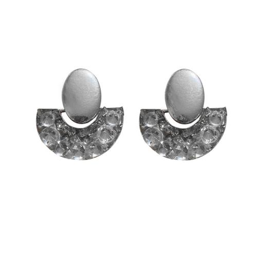 Boucle d'oreille dormeuse en alliage de zinc, Placage de couleur argentée, bijoux de mode & pavé de micro zircon, argent, protéger l'environnement, sans nickel, plomb et cadmium, 30x32mm, Vendu par paire