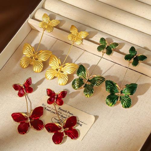 Zinc Alloy Drop Earrings Butterfly plated fashion jewelry & enamel nickel lead & cadmium free Sold By Pair