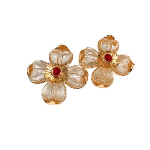 Tibetan Style Stud Earring, Flower, gold color plated, fashion jewelry & with rhinestone, golden, nickel, lead & cadmium free, 29x29mm, Sold By Pair