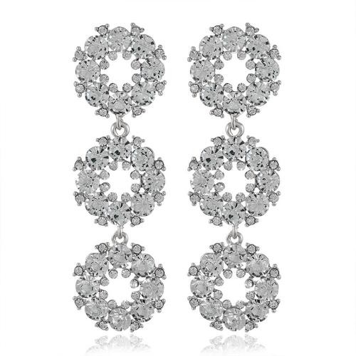 Boucles d'oreilles en alliage de zinc, Placage de couleur argentée, bijoux de mode & avec strass, argent, protéger l'environnement, sans nickel, plomb et cadmium, 24x76mm, Vendu par paire