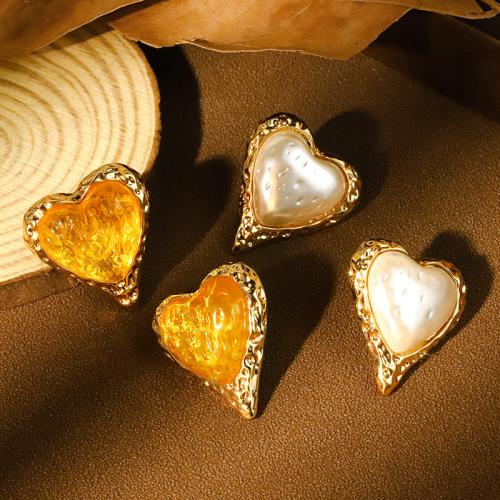 Tibetan Style Stud Earring, with Resin, Heart, plated, fashion jewelry, more colors for choice, nickel, lead & cadmium free, 25.50x28.50mm, Sold By Pair